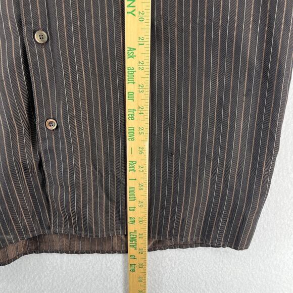 ERMENEGILDO ZEGNA Shirt Mens XL Striped Herringbone Twill Button Up Cotton Brown - Picture 14 of 15